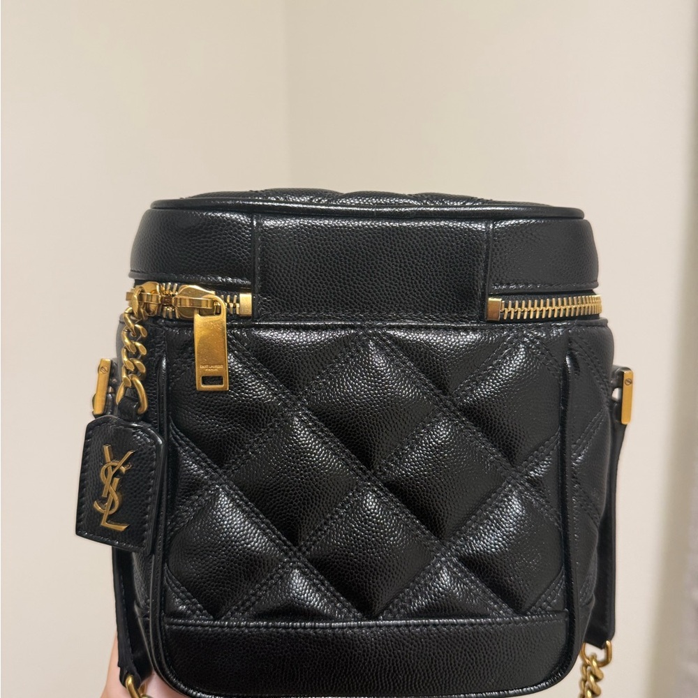 Saint Laurent Black Quilted Leather Crossbody Vanity Bag with Gold Hardware